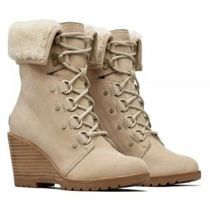 NIB Sorel After Hours Lace Up Shearling Wedge Boots Sz. 6